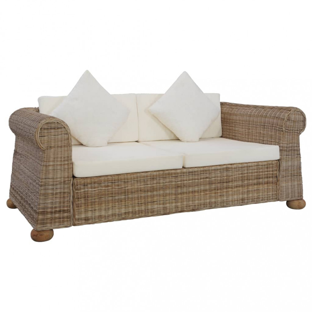 Canapea cu 2 locuri cu perne, culoare naturală, ratan | Okazii.ro