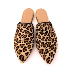 Saboti dama din piele de ponei cu imprimeu animal print Sole