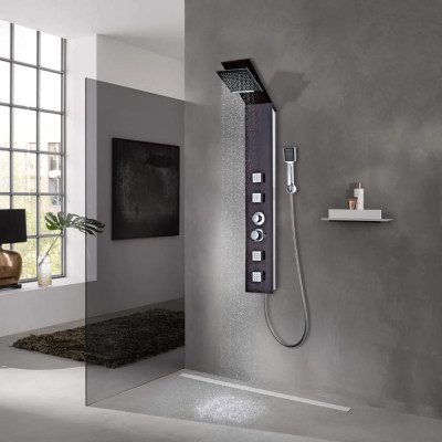 vidaXL Sistem cu panel de duș, sticlă, maro foto