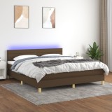 vidaXL Pat cu arcuri, saltea și LED, maro &icirc;nchis, 180x200 cm, textil
