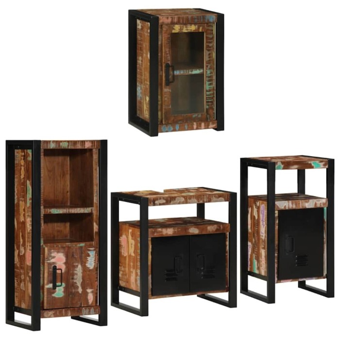 vidaXL Set de mobilier pentru baie cu ușă 4 pcs Lemn recuperat solid 3305687