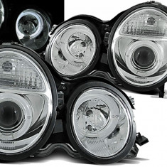 Faruri LED Angel Eyes compatibil cu Mercedes E-Class W210 (06.1999-2002) Chrome Facelift Design