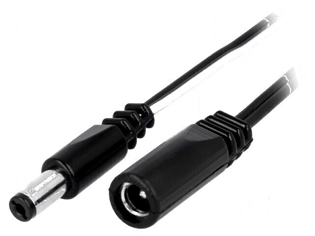 Cablu DC 5,5/2,1 mm2 cu mufă și soclu drept negru 2x0,5mm2