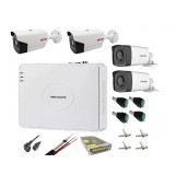 Kit supraveghere video 4 camere 2MP, 2 camere Hikvision cu Infrarosu 40m si 2 Rovision cu 40m IR, accesorii incluse SafetyGuard Surveillance