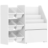 AIYAPLAY Raft pentru jucării cu 6 coșuri, 3 rafturi, din lemn, plastic și oțel, 100x30x80 cm, alb | Aosom Romania