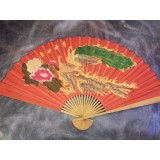 Evantai mare perete Feng Shui rosu, pauni cu flori 90 cm x 160 cm