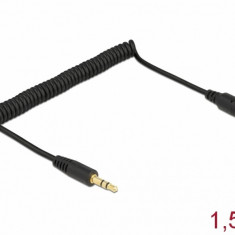 Cablu prelungitor jack stereo 3.5mm 3 pini T-M spiralat 1.5m Negru, Delock 86768