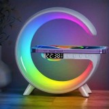 Ceas deșteptător LED G63 cu lumină RGB, simulare răsărit, sunete de relaxare, &icirc;ncărcare wireless, alarmă și 256 moduri de iluminare