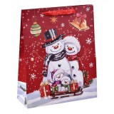 Sacosa Cadou Craciun, Model Om de Zapada, Glitter Holografic, Hartie, 26x10x32cm, Rosu, Oem