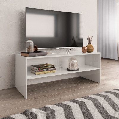 Comodă TV, alb lucios, 100 x 40 x 40 cm, PAL foto