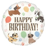 Balon folie catelusi Happy Birthday! rotund 43 cm