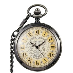 Ceas de buzunar Gorben PM008 Negru - Antique Skeleton, Mecanic, Afisaj cu Cifre Romane, Cu Lant Vintage Retro