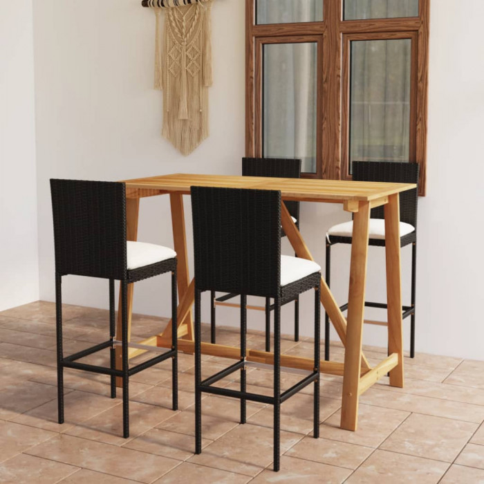 Set mobilier bar de gradina cu perne, 5 piese, negru