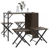 VidaXL Set mobilier de grădină, pliabil, 5 piese, maro, poliratan