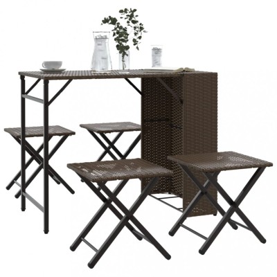 vidaXL Set mobilier de grădină, pliabil, 5 piese, maro, poliratan 365945 foto