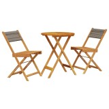 Cumpara ieftin Set mobilier bistro, 3 piese, gri, polipropilena si lemn masiv