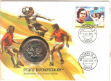SV * Ins. NIUE 5 DOLLARS 1986 * FIFA C. M. FOTBAL * Fr. Beckenbauer * Germania, America de Nord, Nichel