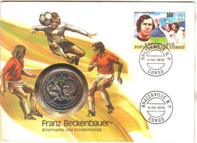SV * Ins. NIUE 5 DOLLARS 1986 * FIFA C. M. FOTBAL * Fr. Beckenbauer * Germania foto
