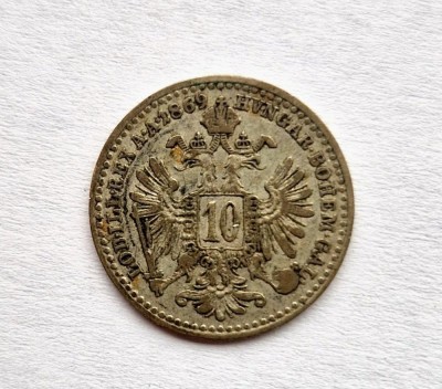 Austria 10 Kreuzers 1869 moneda argint km # 2206 AG. 400 Francis Joseph I foto