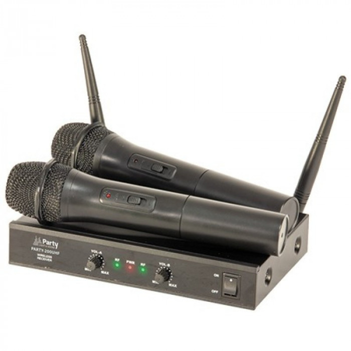 Set 2 microfoane cu receptor, wireless, UHF, frecventa 863.2 &amp;amp; 864.2, Negru