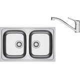 Pachet chiuveta bucatarie inox Franke SKL 620-80, dreptunghiulara, 2 cuve, 80x50x14 cm, adancime cuva 14 cm + Baterie Basic Crom, rotatie pipa 360&deg;, d