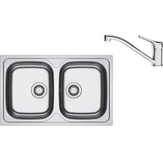 Pachet chiuveta bucatarie inox Franke SKL 620-80, dreptunghiulara, 2 cuve, 80x50x14 cm, adancime cuva 14 cm + Baterie Basic Crom, rotatie pipa 360&deg;, d