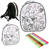 Rucsac de colorat cu motiv ocean pentru copii, set creativ cu 8 markere, 23,5x20x5 cm