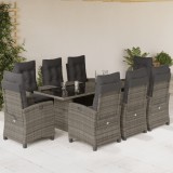 VidaXL Set mobilier grădină cu perne, 9 piese, gri, poliratan