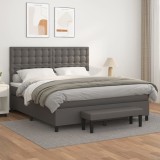 VidaXL Pat box spring cu saltea, gri, 180x200 cm, piele ecologică 3137681