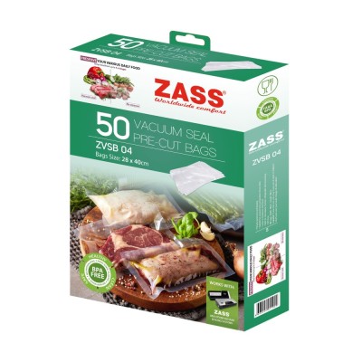 Pungi pentru aparat de vidat alimente, Zass ZVSB 04, 28 x 40 cm, grosime 0.18, rezistenta la caldura si frig, fara BPA, transpar foto
