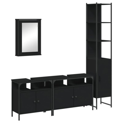 Set mobilier de baie, 4 piese, negru, lemn prelucrat foto