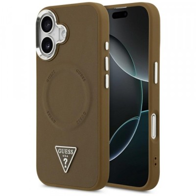 Husa MagSafe pentru Apple iPhone 17, Guess, Triangle Logo, Maro Argintie foto