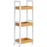 SONGMICS Carucior de baie, raft ingust cu roti, bambus si MDF, 20x30x80 cm, alb si maro natur Household NewTrend