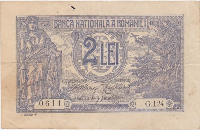 ROMANIA 2 LEI 1915 Serie 3 Cifre Viceguvernator aVF