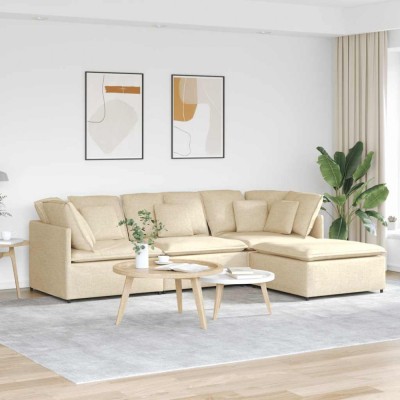 vidaXL Canapea modulară cu taburet și perne, material textil, crem foto