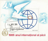 #Romania, LP 1164/1986, Anul International al Pacii, colita dantelata, oblit.