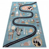 Covor FUN Route pentru copii, strada, animale, albastru, 120x170 cm