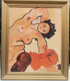 Tablou Nud de femeie pictura ulei pe placaj inramat 61x71 cm, Realism