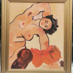 Tablou Nud de femeie pictura ulei pe placaj inramat 61x71 cm