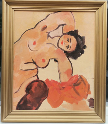 Tablou Nud de femeie pictura ulei pe placaj inramat 61x71 cm foto