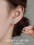 Cercei Stud din Argint 925 , zTurquoise Clover White, , Cu Design Trifoi Norocos E i Bordura Granulata