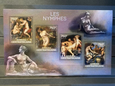 REPUBLICA CENTRAFRICANA 2014 PICTURA NUDURI/ NIMFE, serie + colita MNH, 4v + 1v foto