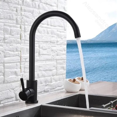 Baterie Bucatarie Monocomanda Pipa Pivotanta Cartus Ceramic Inox Negru Satin Racorduri Kit Fixare Incluse HS001 ModernLight Concept foto