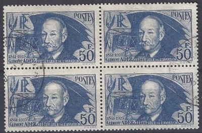 C3279 - Franta 1938 - Clement Ader bloc de patru stampilat foto