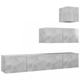 Cumpara ieftin Set de dulapuri TV, 4 piese, gri beton, lemn prelucrat