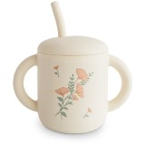 Mushie Silicone Training Cup Pink Flowers ceasca cu pai 170 ml