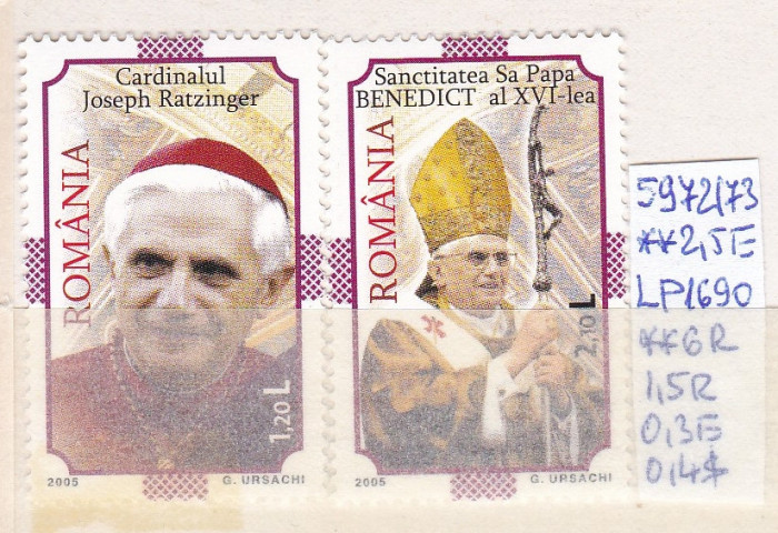 2005 Sanctitatea sa Papa Benedict al XVI-lea LP1690 MNH Pret 1,5+1 lei