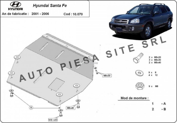 Scut metalic motor Hyundai Santa Fe 1 I fabricat in perioada 2001 - 2006 APS-10,070
