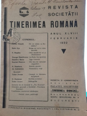 Revista Societatii Tinerimea Romana februarie 1932 foto