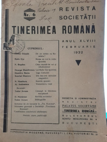 Revista Societatii Tinerimea Romana februarie 1932